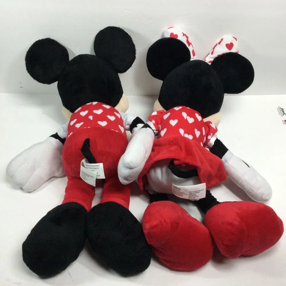 Disney Mickey & Minnie Mouse 18in plush‎ toy 2 stuffed Animal figures Red Hearts